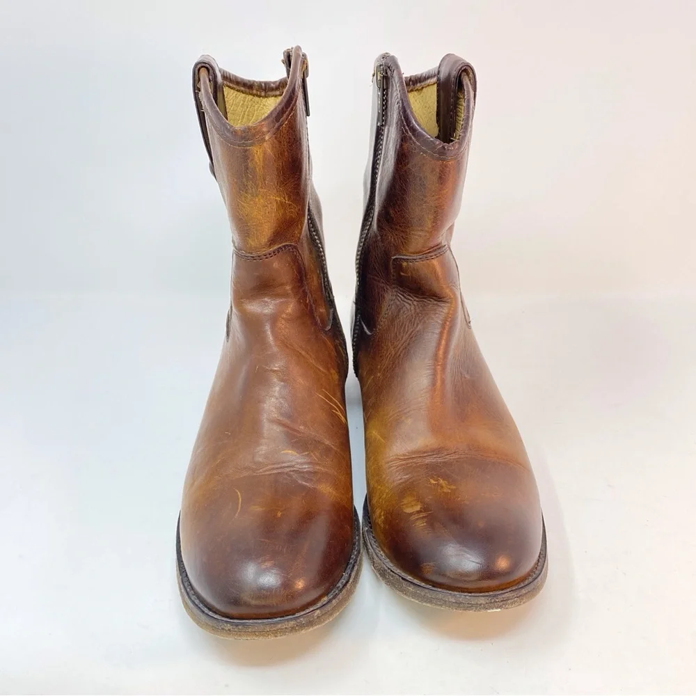 FRYE Melissa Women's 7.5 B Brown Genuine Leather Ankle Boots Cowgirl Zip Up - Picture 5 of 16